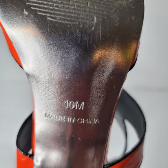 ASHRO Orange Faux Leather Strappy Peep Toe Heels - Women's sz 10 - Picture 6 of 6